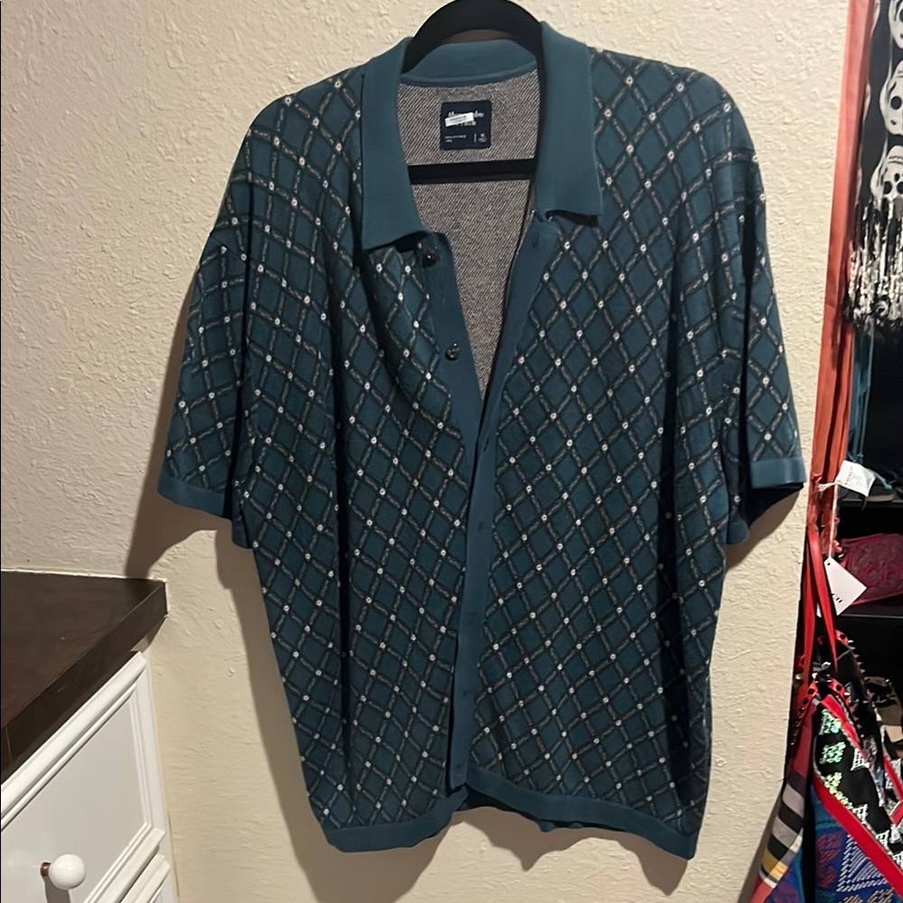Teal Diamond Pattern Polo Shirt